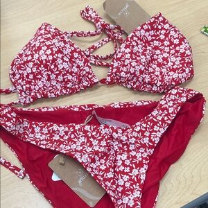 Red Floral Bikini Set